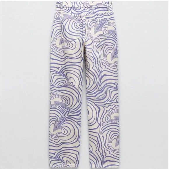 New with tags ZARA PRINTED STRAIGHT LEG JEANS Navy / White US 4 - Picture 3 of 6